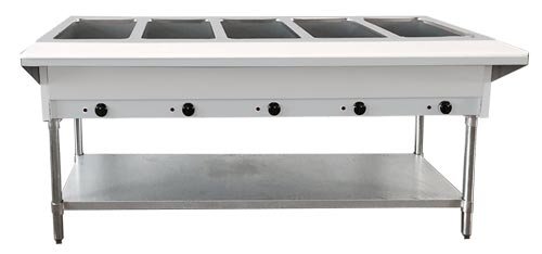 Commercial 5 Pan Electric Open Well Steam Table with Cutting Board and Under-Shelf 72-inch 46648