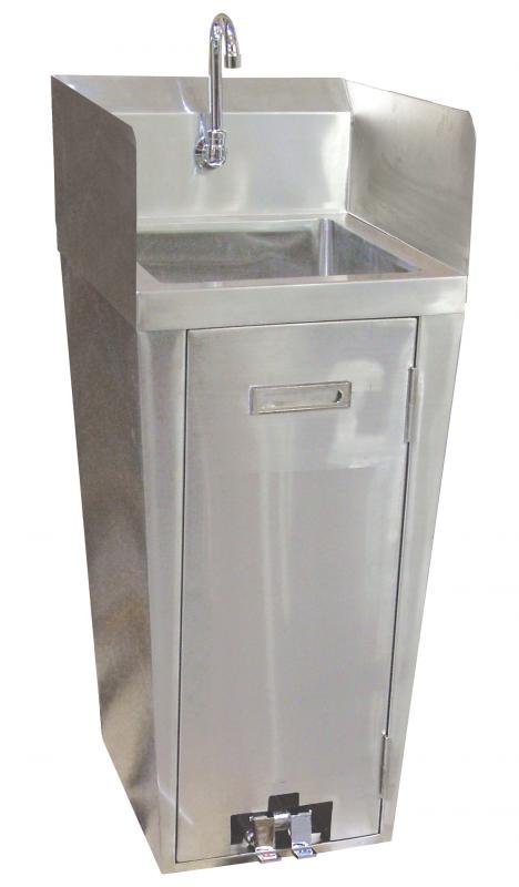 Omcan Stainless Steel Pedestal Sink with 2 Side Splashes, Foot Valve and Faucet 27180