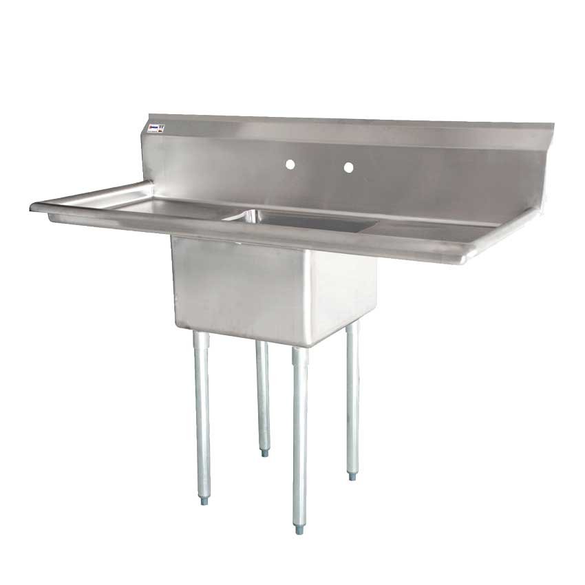 Omcan One Tub Sink with 1.8″ Corner Drain and Two Drain Boards 18″ x 21″ x 14″ 25265
