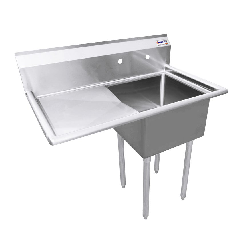 Omcan One Tub Sink with 3.5″ Center Drain and Left Drain Board 24″ x 24″ x 14″ 41855