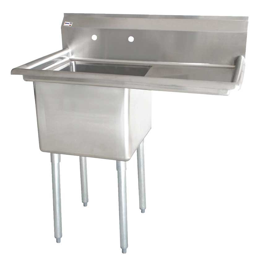 Omcan One Tub Sink with 3.5″ Center Drain and Right Drain Board 24″ x 24″ x 14″ 43784
