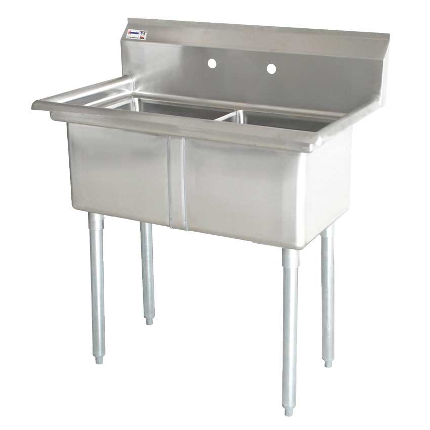 Omcan Two Tub Sink with 3.5″ Center Drain and No Drain Board 18″ x 18″ x 11″ 43769