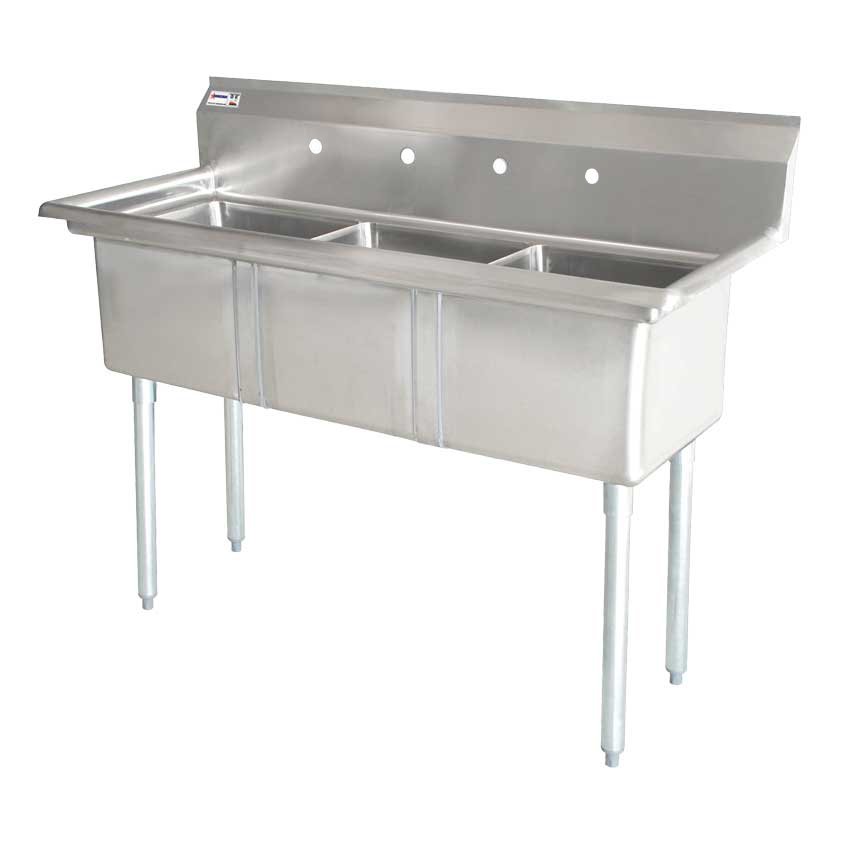 Omcan Three Tub Sink with 3.5″ Center Drain and No Drain Board 24″ x 24″ x 14″ 43787