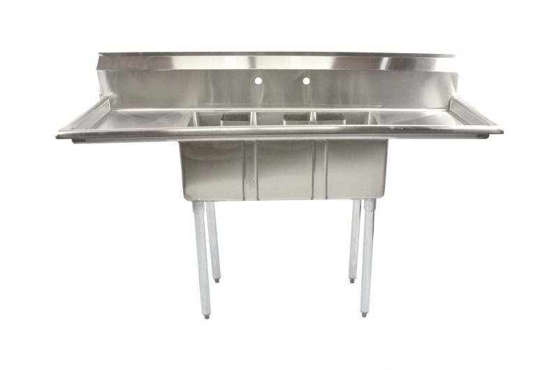 Omcan Stainless Steel Space Saver Sink with 16″ Left/Right Drain Boards with Corner Drain 10″ x 14″ x 10″ 39764