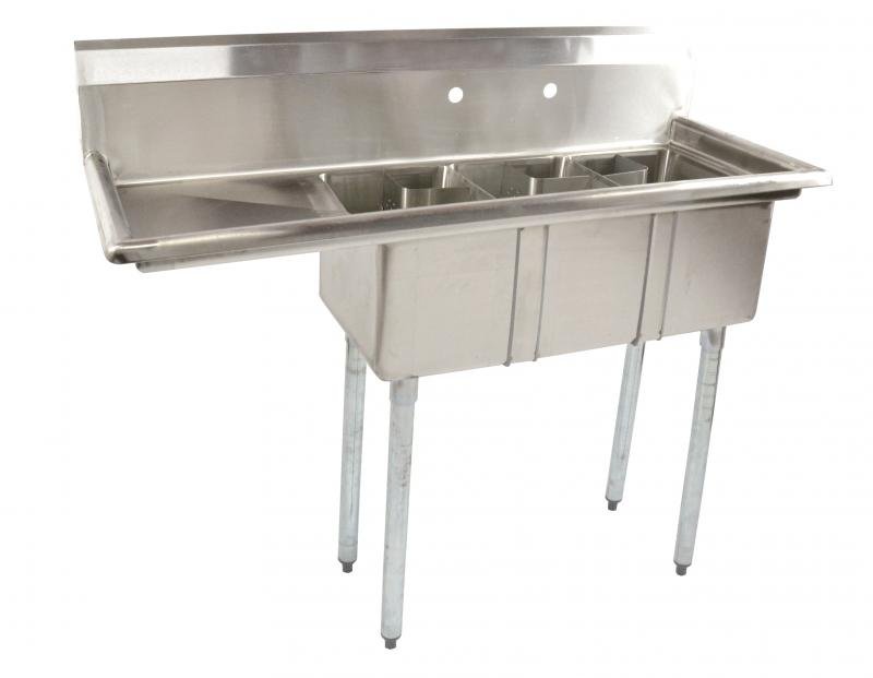 Omcan Stainless Steel Space Saver Sink with 16″ Left Drain Board with Corner Drain 10″ x 14″ x 10″ 39762