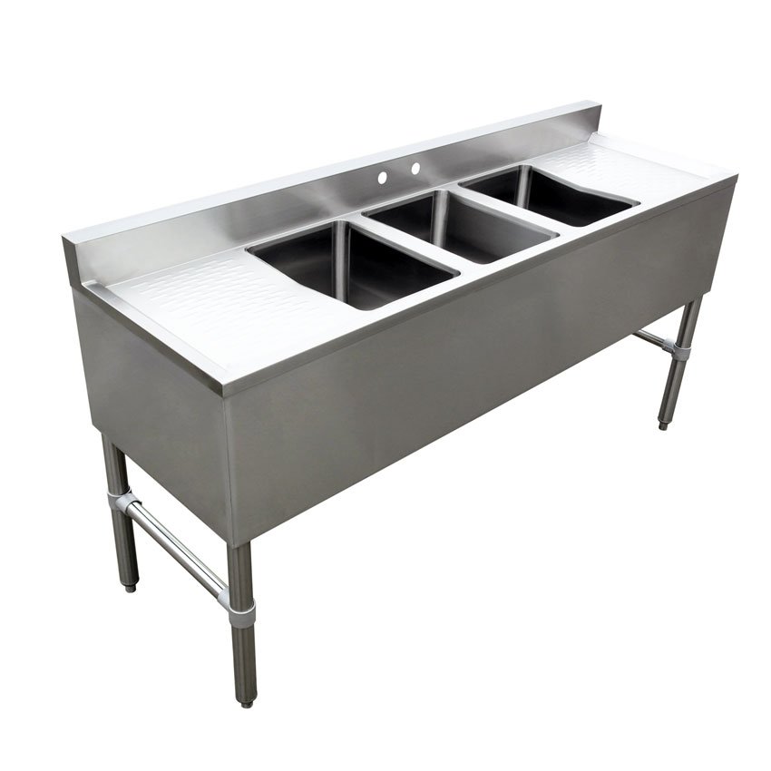 Omcan Under Bar Sink with 3 Compartments and Left and Right Drain Boards 44627