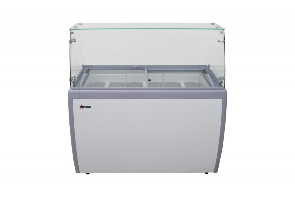 Nine Pan Gelato Dipping Cabinet 50″ with Flat Sneeze Guard and Pans 47743
