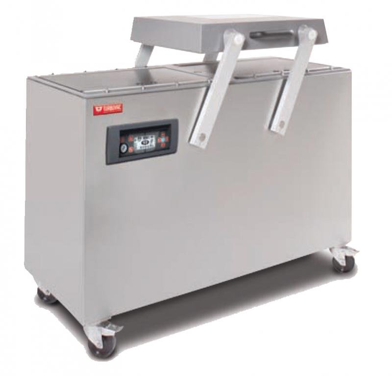 Omcan Turbovac Heavy-Duty Double Chamber Vacuum Packaging Machine with Aluminum Cover and Flat Working Surface with 23″ Seal Length 50002