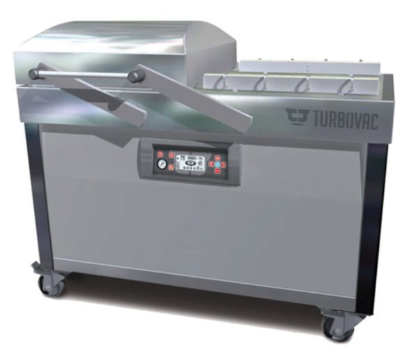 Omcan Turbovac Heavy-Duty Double Chamber Vacuum Packaging Machine with Stainless Steel Cover and Flat Working Surface with 24″ Seal Length 50000