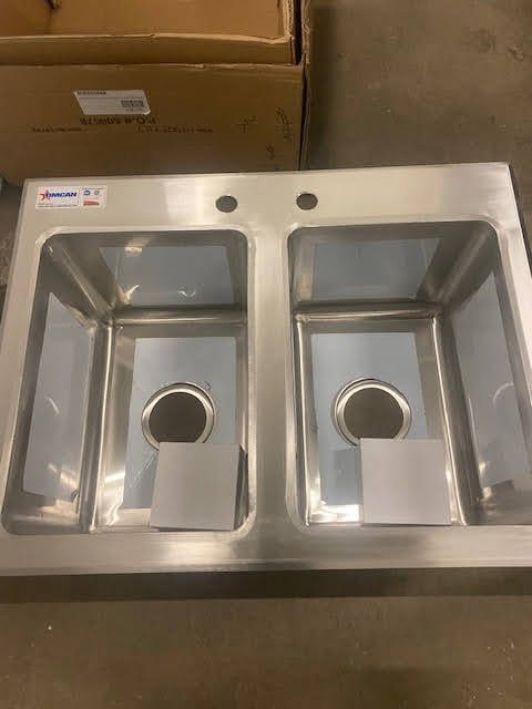 CLEARANCE OMCAN STAINLESS STEEL DOUBLE TUB DROP IN SINK WITH FLAT TOP 10″ X 14″ X 10″ 39782-CL