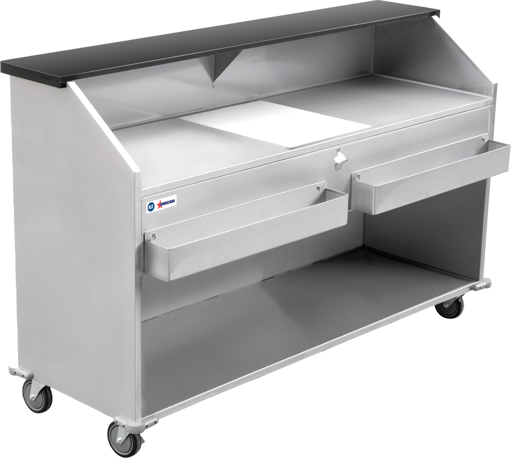 Omcan 74-inch Portable Bar With Open Bottom, Ice Bin, Shut Off Valve, Speed Rails 48068
