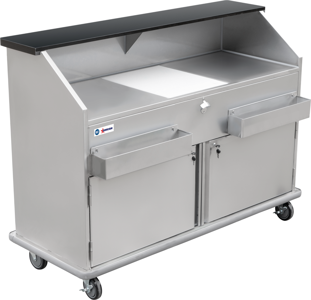 Omcan 61-inch Portable Bar With Hinge Doors, Ice Bin, Shut Off Valve, Speed Rails 48067