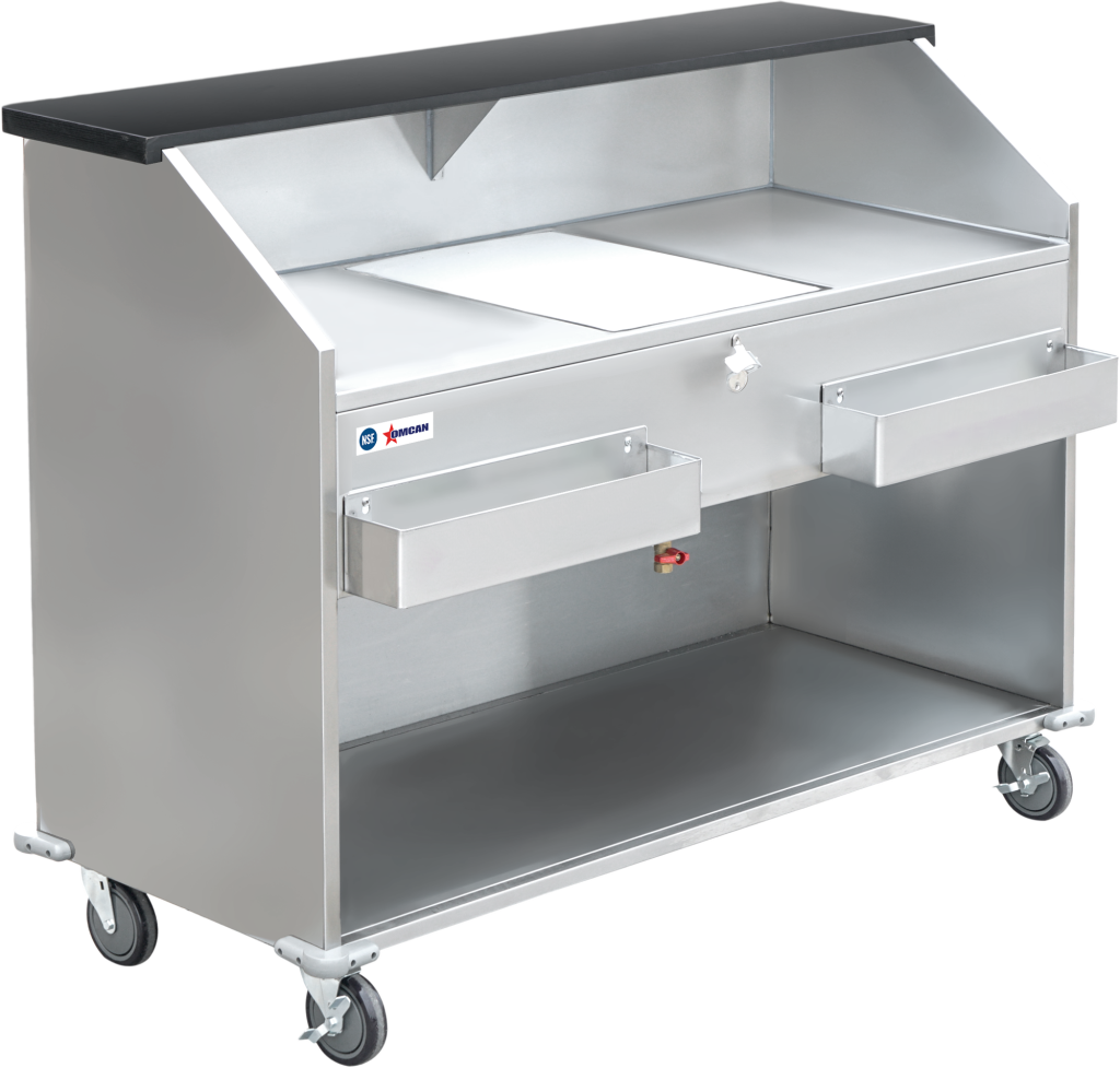 Omcan 61-inch Portable Bar With Open Bottom, Ice Bin, Shut Off Valve, Speed Rails 48066