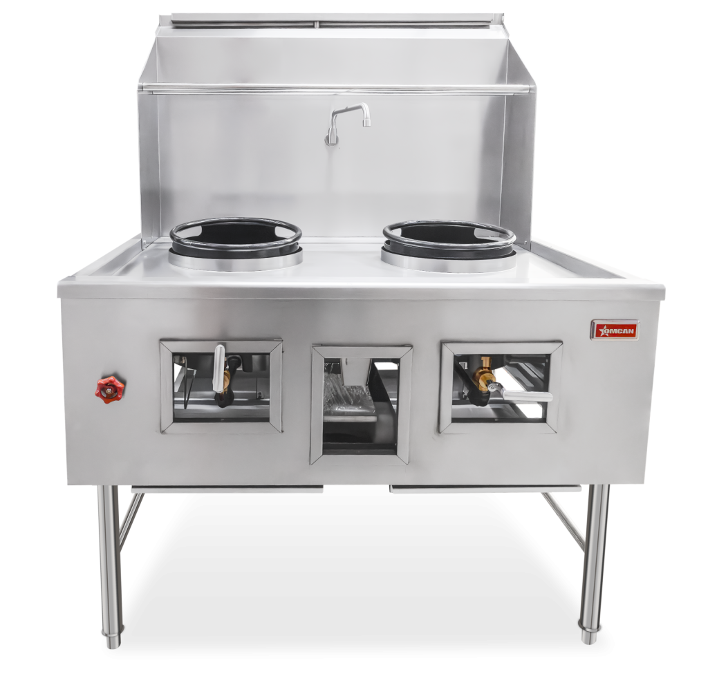 Two Chambers Wok Range 2 x 13″ Ring, Backsplash, Faucet, 190,000 BTU – Natural Gas 47726