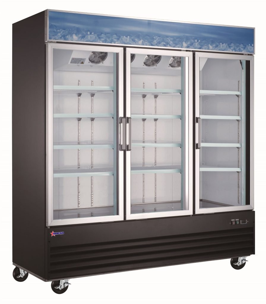 Omcan 78" Reach-In Glass Display 3 Door Refrigerator Cooler 53 cu.ft. Black - 51058