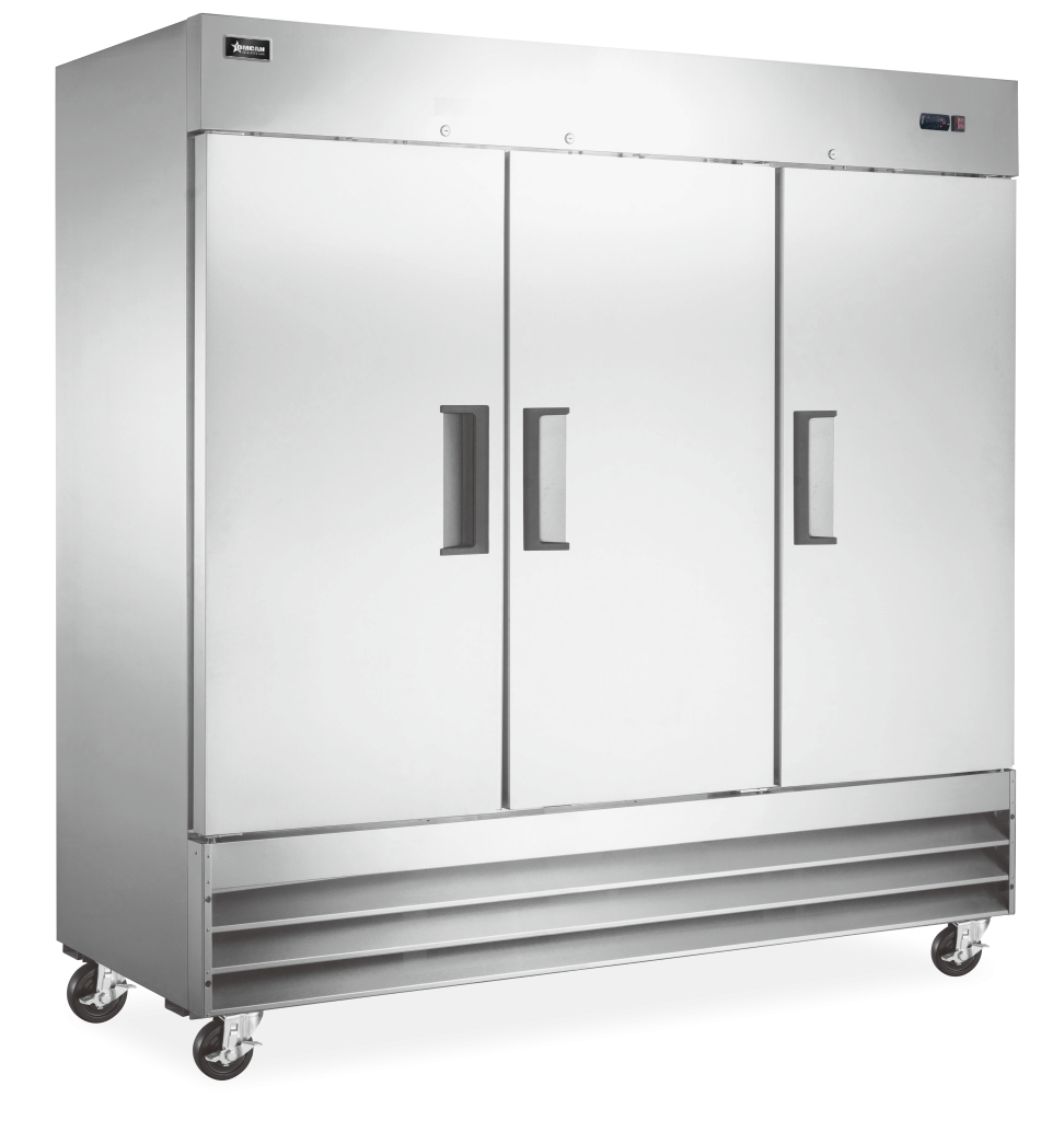Omcan 81″ Reach-in Refrigerator Cooler Solid SS 3 Doors 72 cu.ft (2040 L) 110V 3/4 HP - 50028