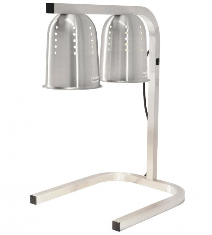 Commercial Food Heat Lamp Portable Electric Food Warmer 2 Bulb Freestanding, Silver 500W, 110V 21637