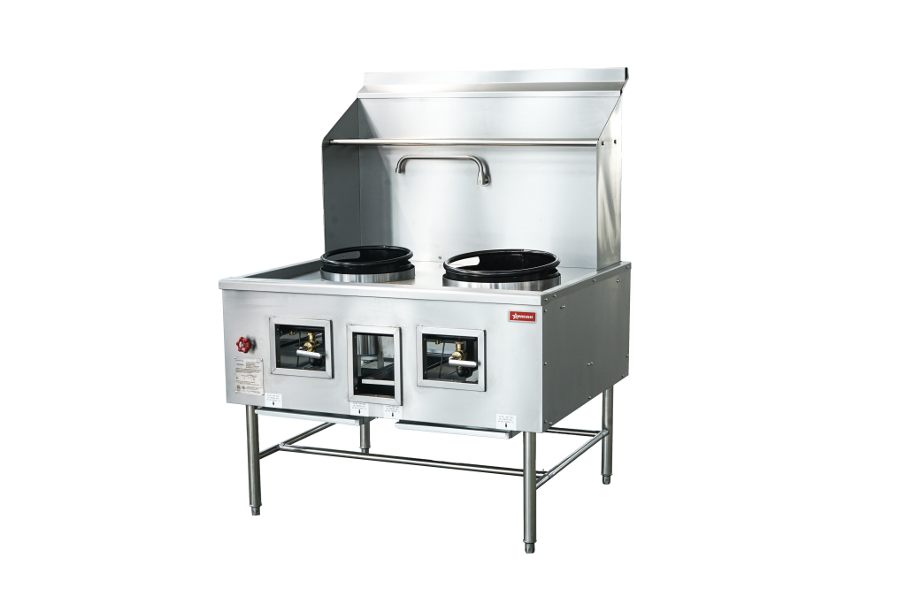 Two Chamber Wok Range with 13 + 16″ Rings, Backsplash, Faucet, 220,000 BTU Natural Gas 48413