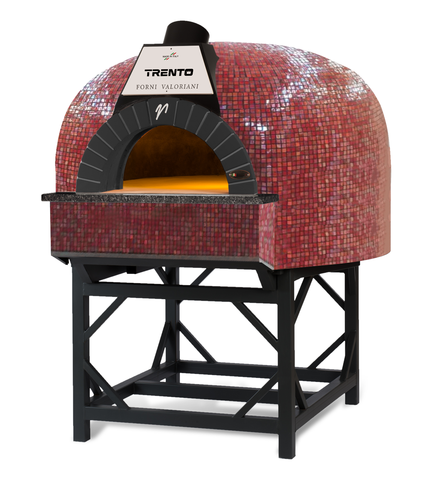 Trento Valoriani Igloo 71" x 75" x 58" 120 Gas and Wood Fired Pizza Oven, Red Mosaic 100,000 BTU 48127