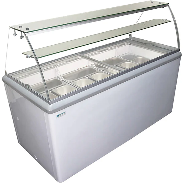Gelato 10 Pans Display Cabinet Freezer 59-1/2" Wide 5L Pans with Sneeze Guard 16.5 CuFt