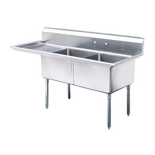 18″ x 21″ x 14″ Center Drain Two Compartment Sink With Left Drain Board SI821-2LC-V