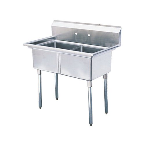 24″ x 24″ x 14″ Corner Drain Two Compartment Sink With No Drain Board SI824-2N-V