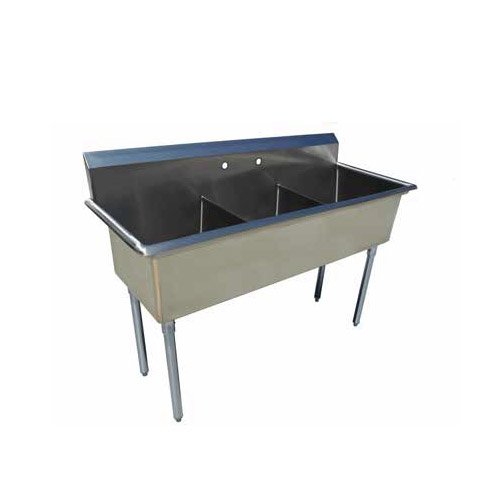 18″ x 18″ x 13″ Economy Center Drain Three Compartment Sink with No Drain Board SI818-3NC-V
