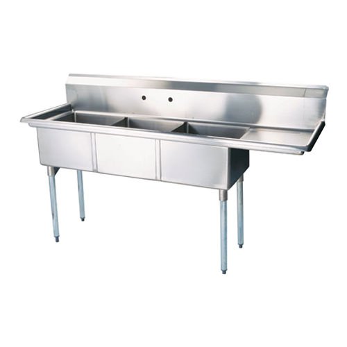 18″ x 21″ x 14″ Center Drain Triple Compartment Sink With Right Drain Board SI821-3RC-V