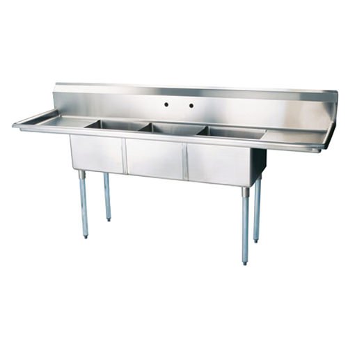 18″ x 21″ x 14″ Center Drain Triple Compartment Sink With Two Drain Boards SI821-3BC-V