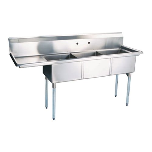 18″ x 21″ x 14″ Corner Drain Triple Compartment Sink With Left Drain Board SI821-3L-V