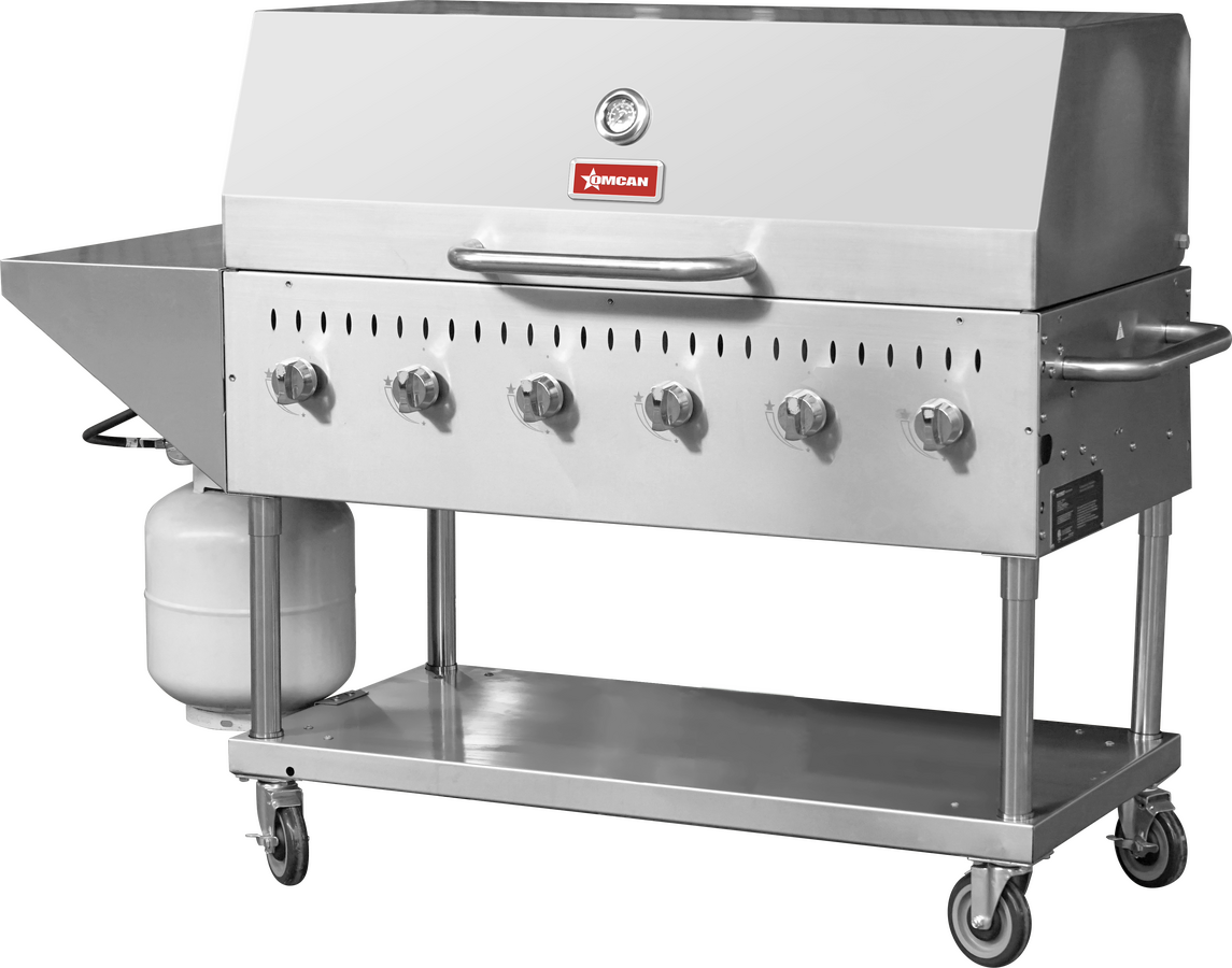 Stainless Steel Propane Outdoor BBQ Grill, 6 Burners, 96000BTU, Top And Side Shelf, 1 Roll Dome 47841