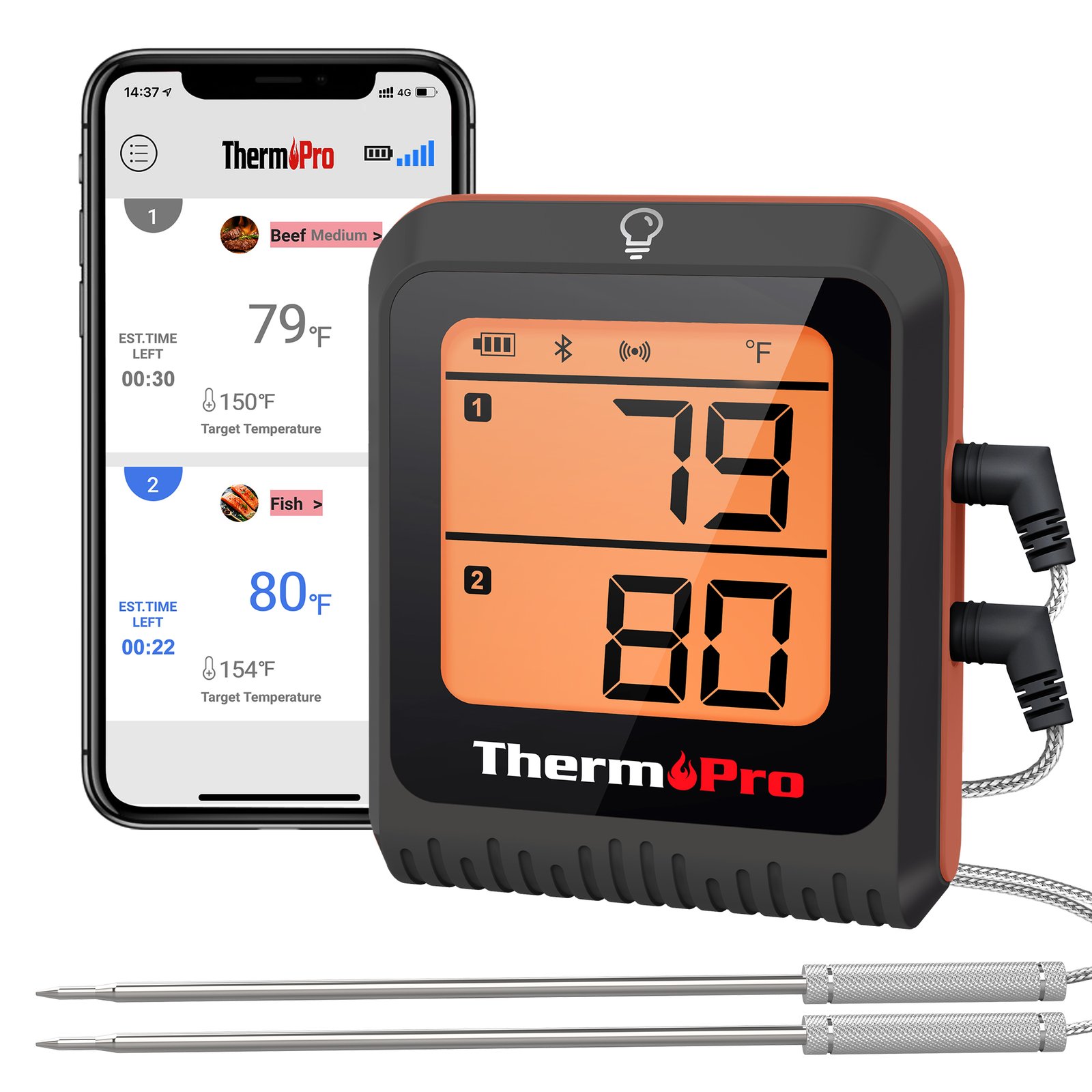 ThermoPro 650-ft Bluetooth Wireless Dual-Probe Meat Thermometer with Smart App TP920W