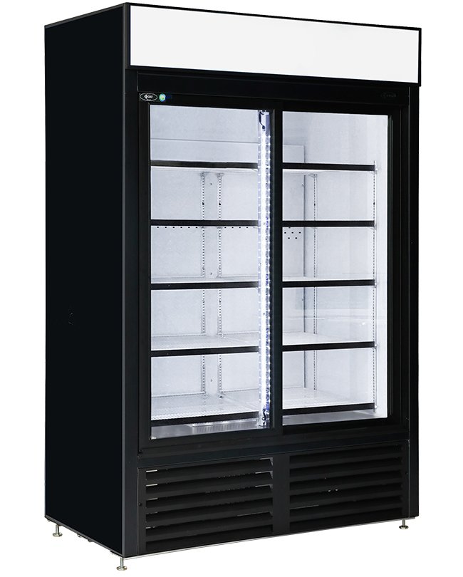 Clearance QBD CD45 Sliding 2 Door Upright Pop Juice Fridge Cooler 40 CuFt