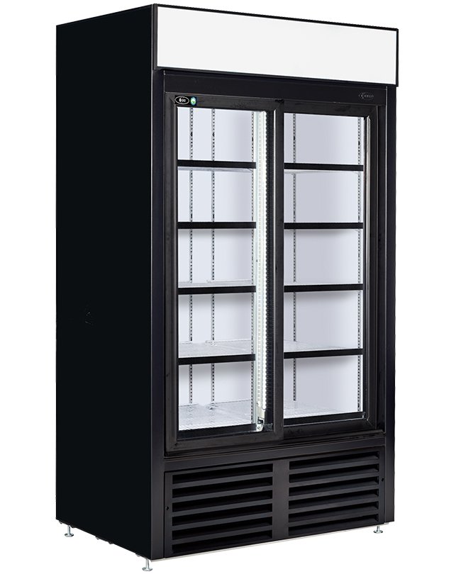 Clearance QBD CD40 Double Sliding Door Upright Pop Juice Fridge Cooler 34 CuFt