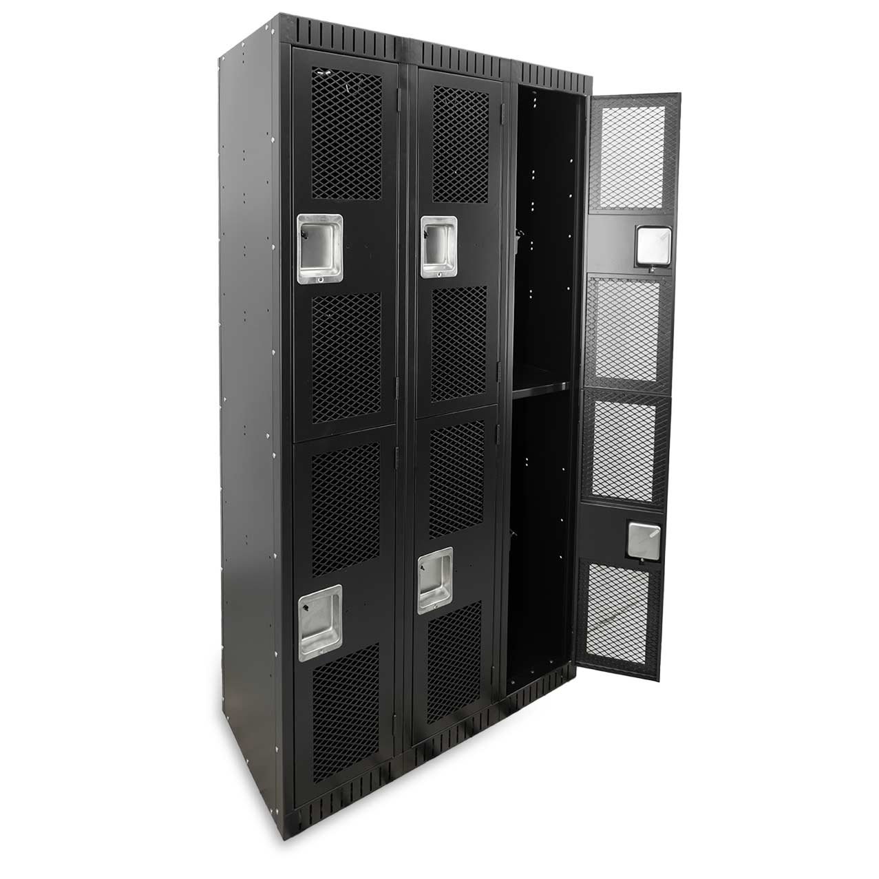 2 Tier, 3 Bank Steel Locker with Mesh Doors – Black 46871