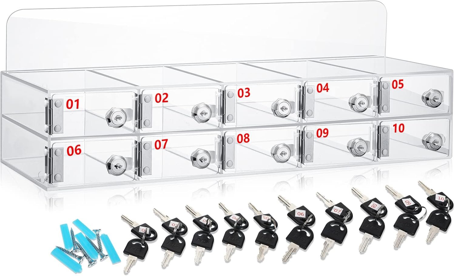 10 Slots Locker Box with Door Locks and Keys (20.47 x 8.27 x 7.09 Inch)