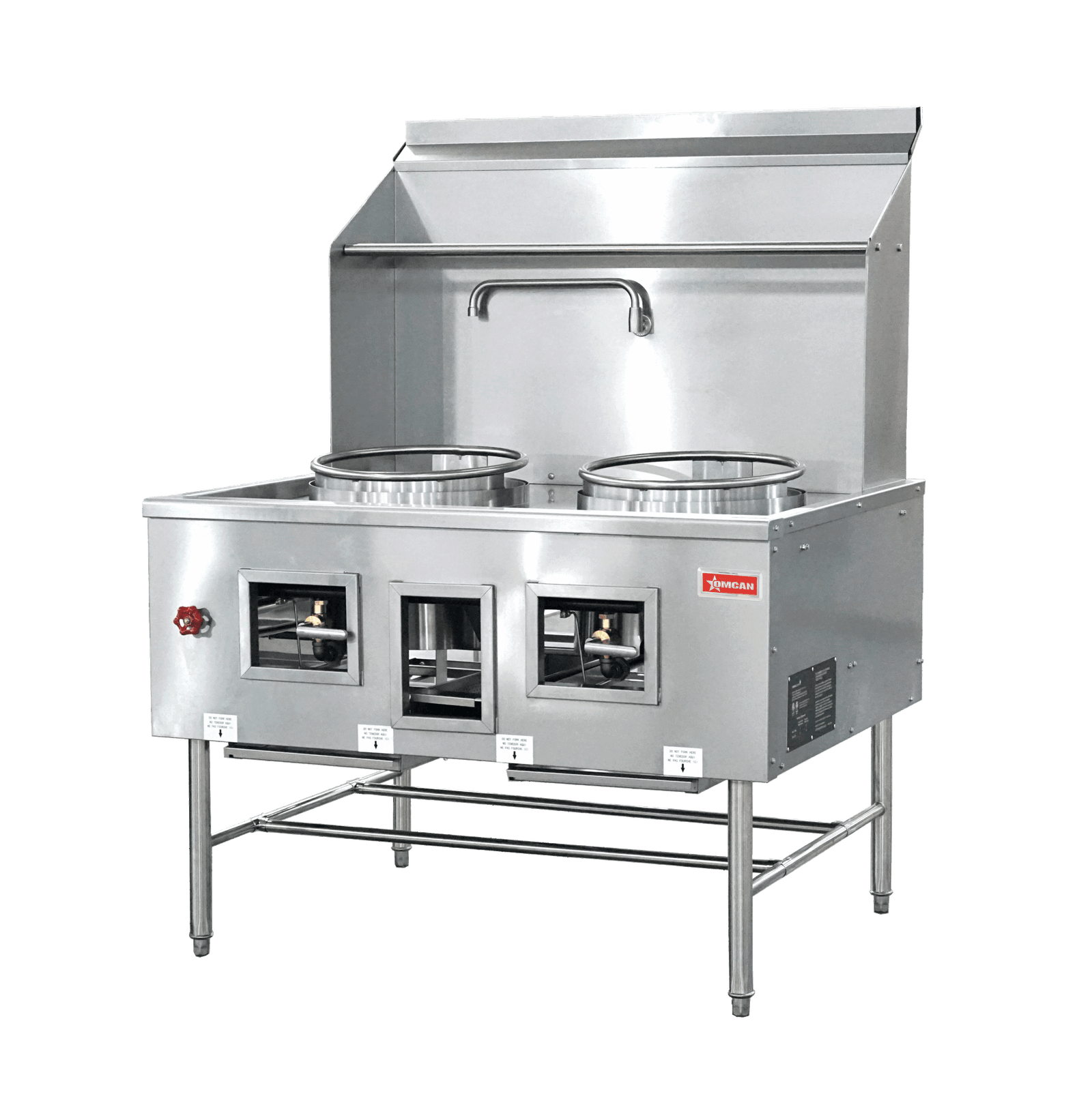 Two Chamber Wok Range with 2 x 16″ Rings, Backsplash, Faucet, 190,000 BTU NG 48671