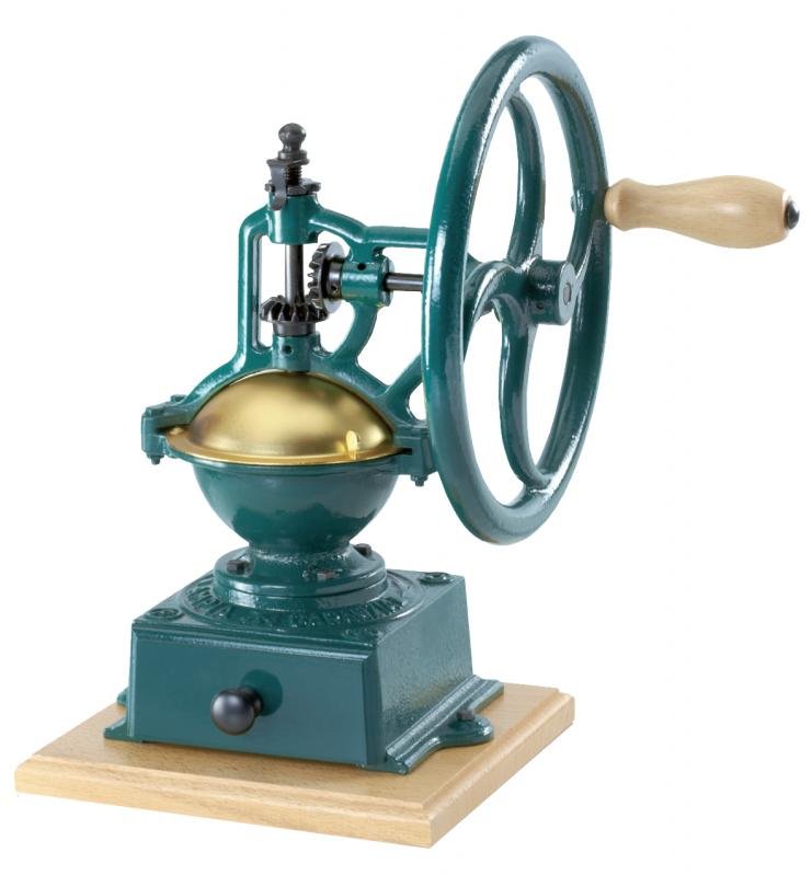 Teal Cast Iron and Beech Wood Manual Traditional Coffee Grinder 43681
