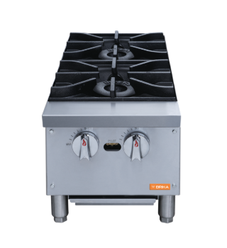 12" Wide 2 Burner Gas Hot Plates 66,000 BTU, NG or LPG, Brika BHP-122