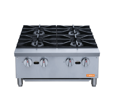 24" Wide 4 Burner Gas Hot Plates 132,000 BTU, NG or LPG, Brika BHP-24