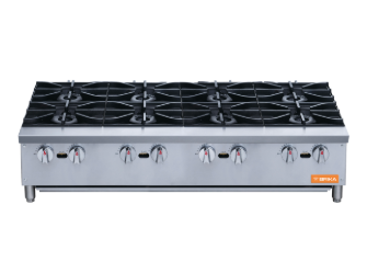 48" Wide 8 Burner Gas Hot Plates 264,000 BTU, NG or LPG, Brika BHP-48