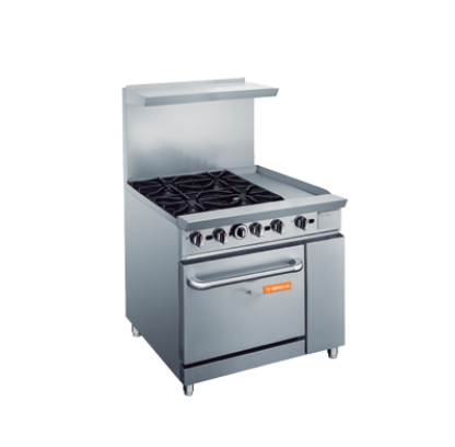 36" Wide 12" Griddle and 4 Burner Stove Top with Double Oven LPG or NG Range Oven BGR-4B-G12