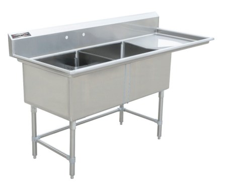 18" Corner Drain Two Compartment Sink With Right Drainboard DS1818-R