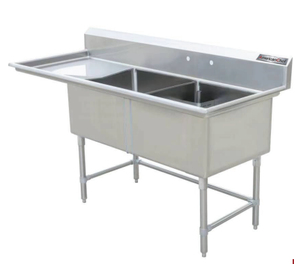 18" Corner Drain Two Compartment Sink With Left Drainboard DS1818-L