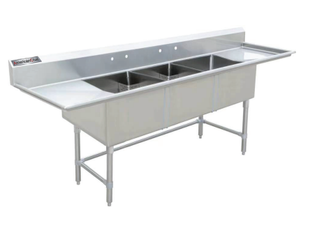 18" Corner Drain Three Compartment Sink With Both Drainboards TS1818-RL