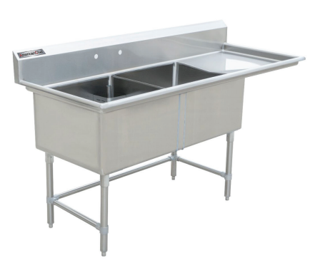 18" x 21" Corner Drain Two Compartment Sink With Right Drainboard DS1821-R