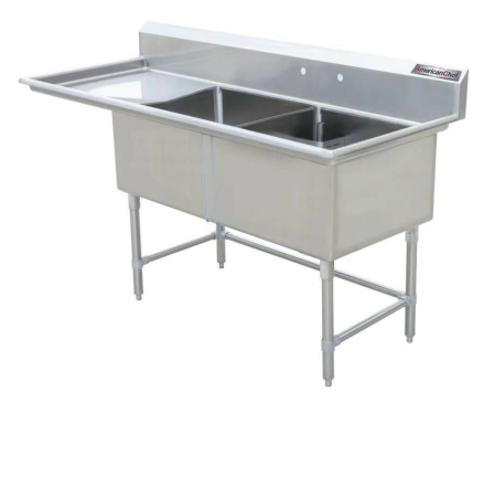 24" Corner Drain Two Compartment Sink With Left Drainboard DS2424-L