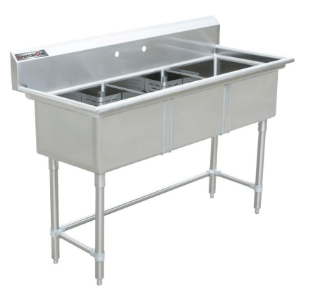 24" Corner Drain Three Compartment Sink With No Drainboards TS2424-0