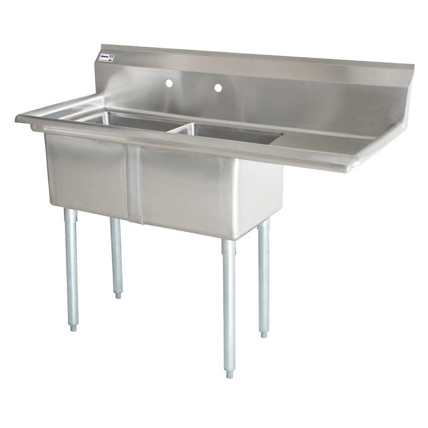 Omcan Two (2) Compartment Stainless Steel Sink with Right Drain Board and Legs 25251