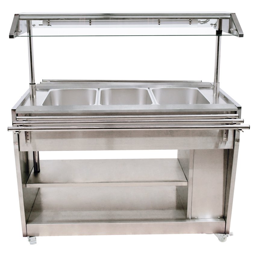 Commercial 3 Pan Steam Table Stainless Steel 48" Wide with Shelves on Wheels 44506 110V